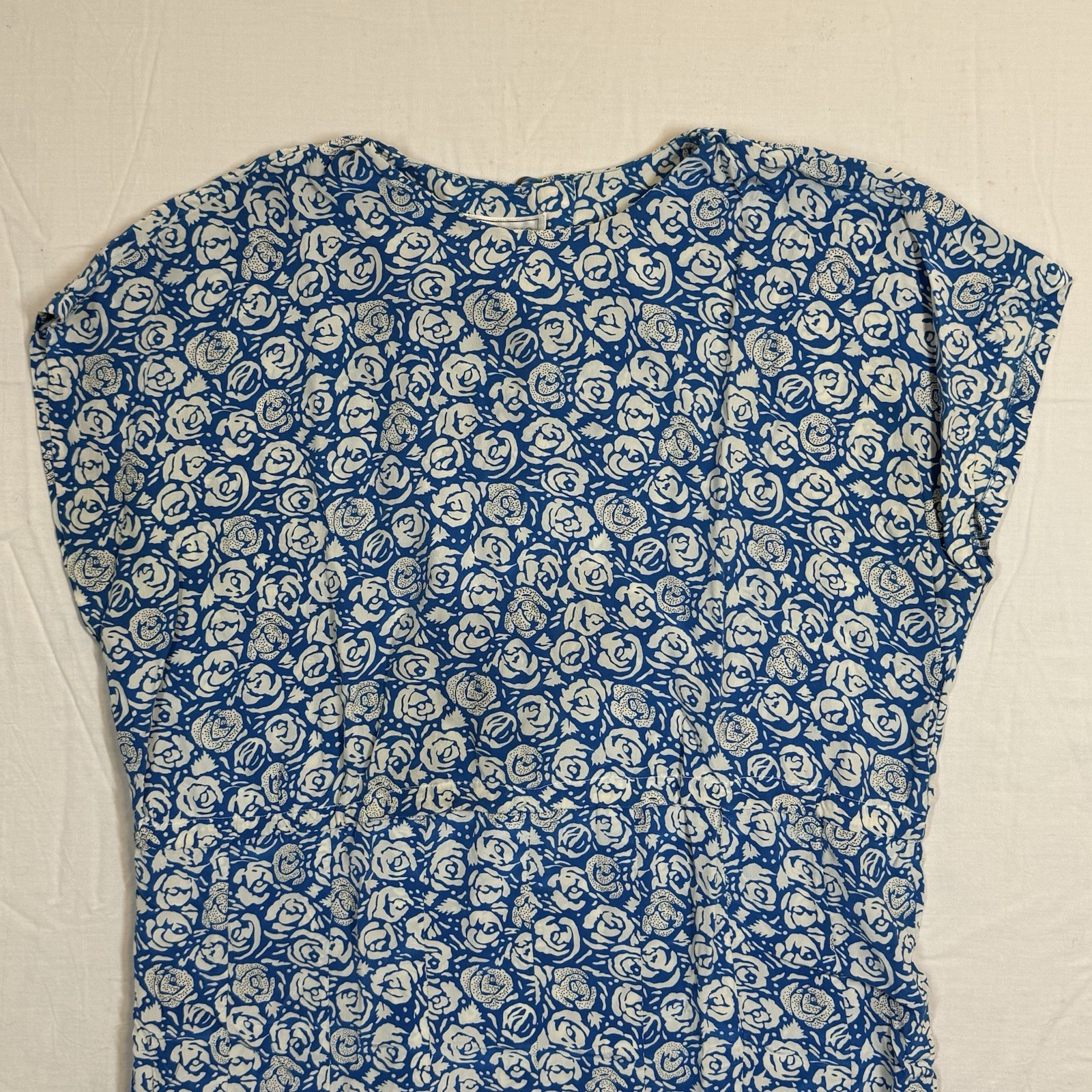 Blue Floral Rose 100% Silk Dress Vintage Petite 1980s Silk Studio Petites 10P