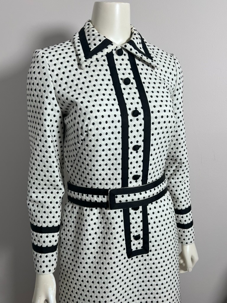Vintage 1960s Custom Made Polka Dot Dress with Belt – Mod Jackie O Style