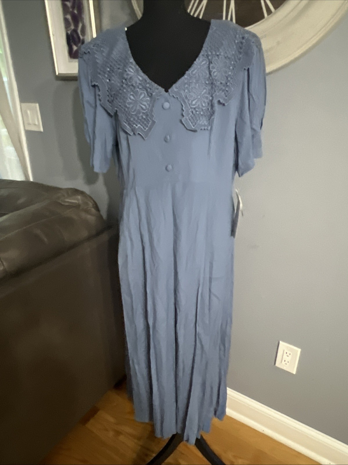 Karin Stevens ︱Light Blue Dress ︱ Embroidery Collar︱Size 14︱NWT︱Vintage︱1990&rsquo;s