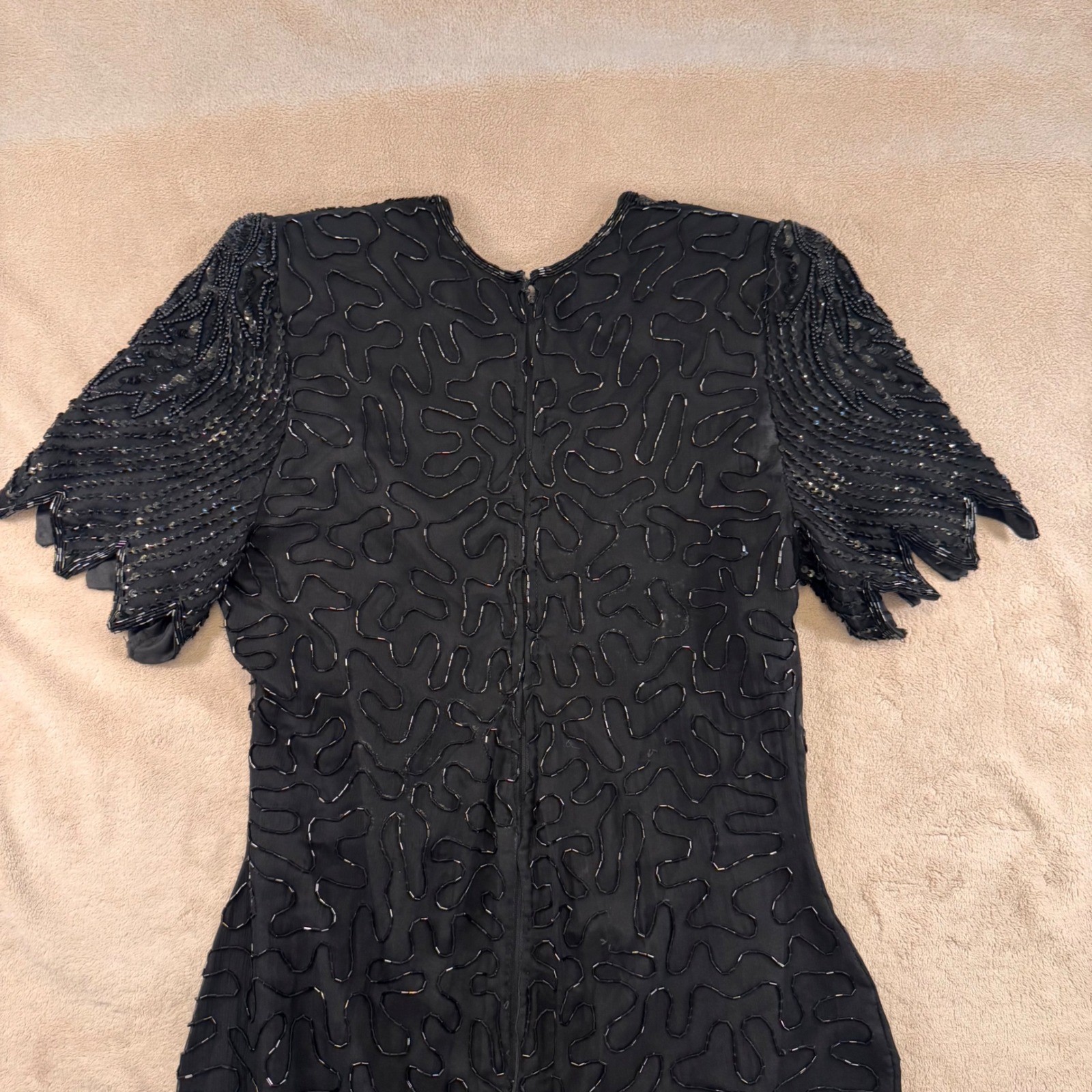 Vintage Gatsby Flapper Beaded Sequin Cocktail Party Dress Art Deco Black SZ M