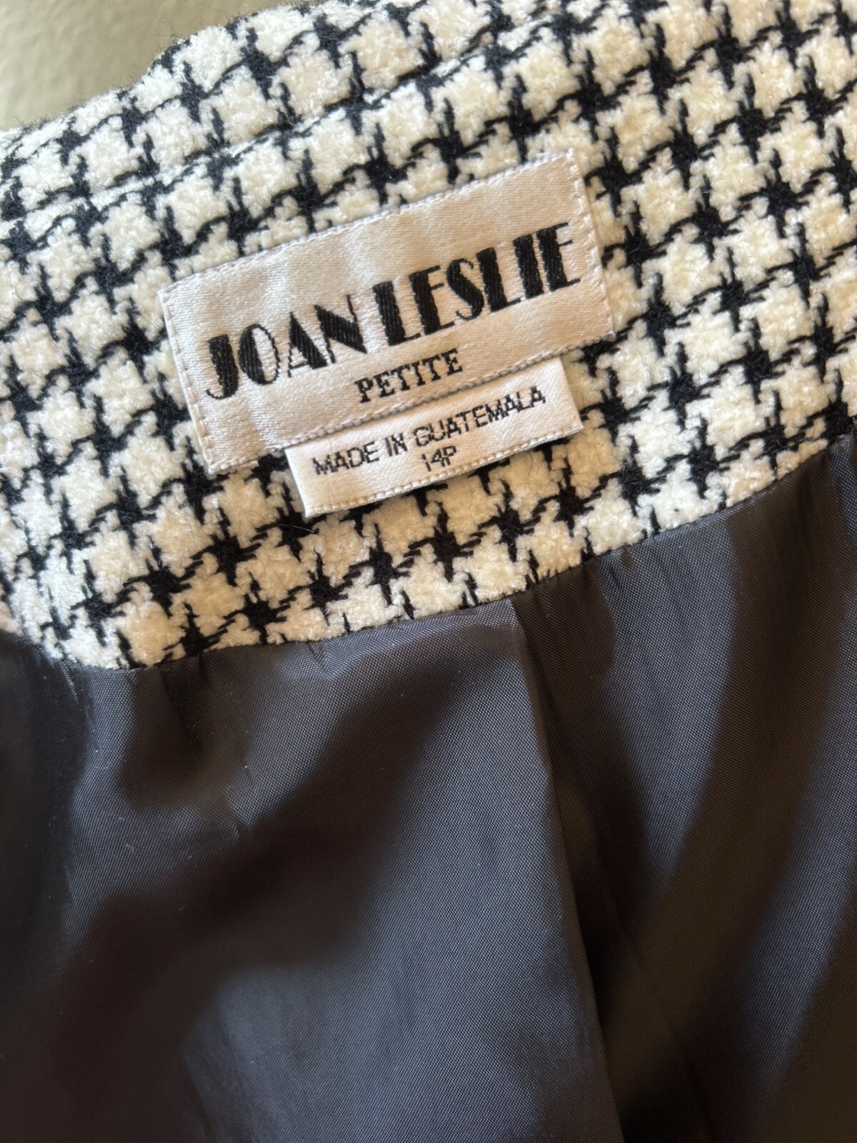 Houndstooth Black & White Blazer Jacket Vintage Joan Leslie 14 Petite