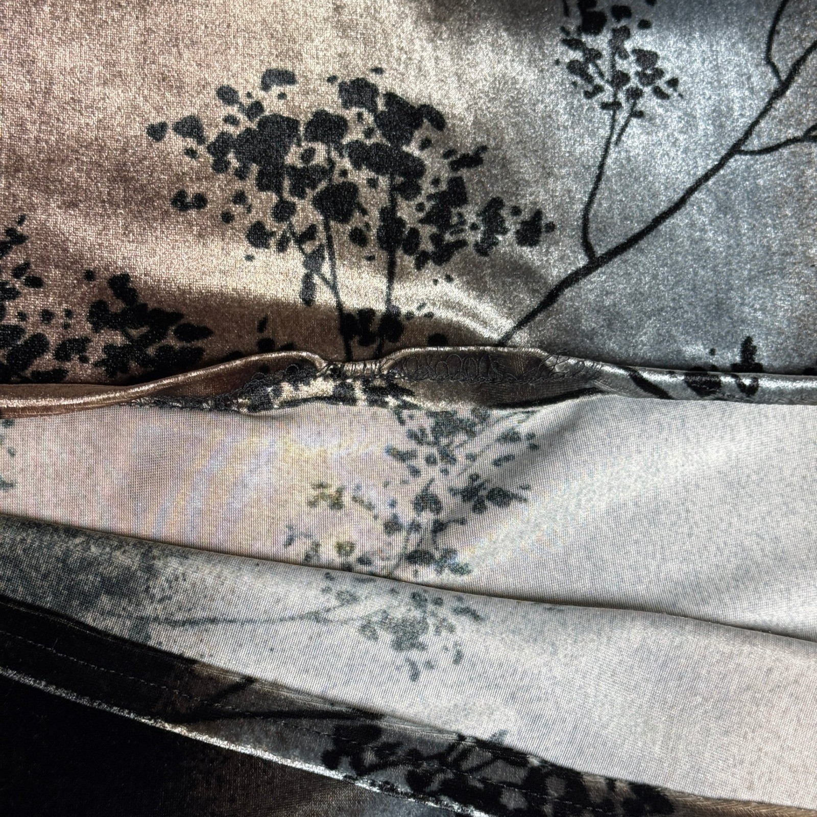 Maine USA Womens VTG Velvet Floral Ombre Top XL Silver Black Copper Whimsigoth