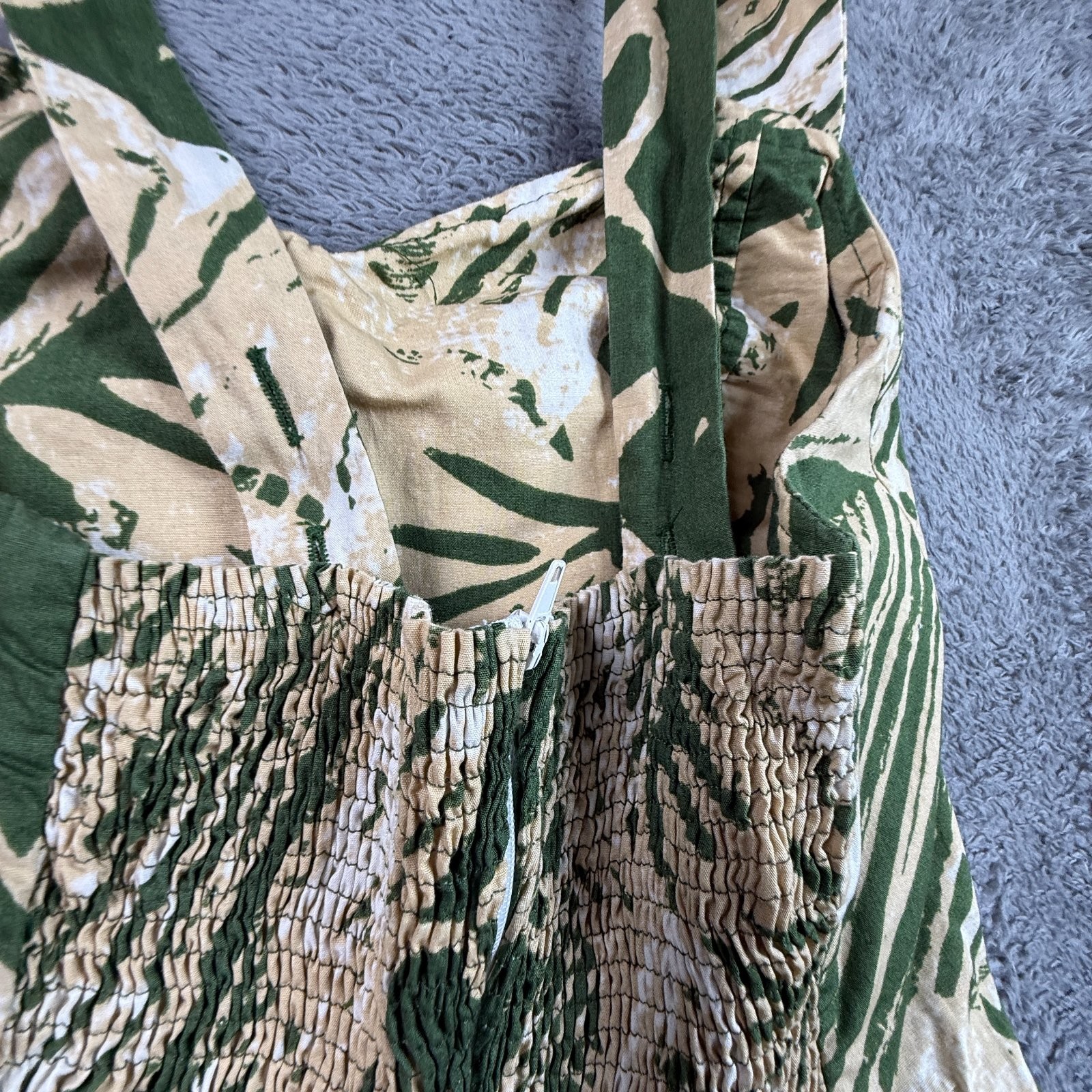 VTG Hilo Hattie&rsquo;s Made in Hawaii Tropical Sundress Green Smocked Waist Women S