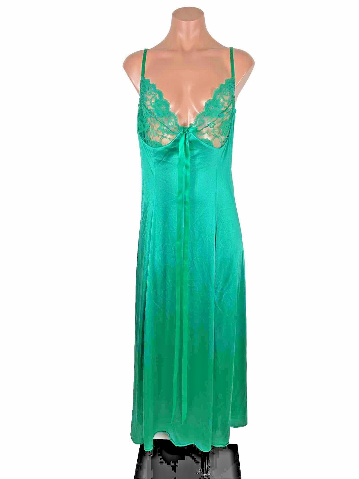 Vintage Sexy Green Lace Silky Intimate Attitudes Night Gown Full Sweep 3X