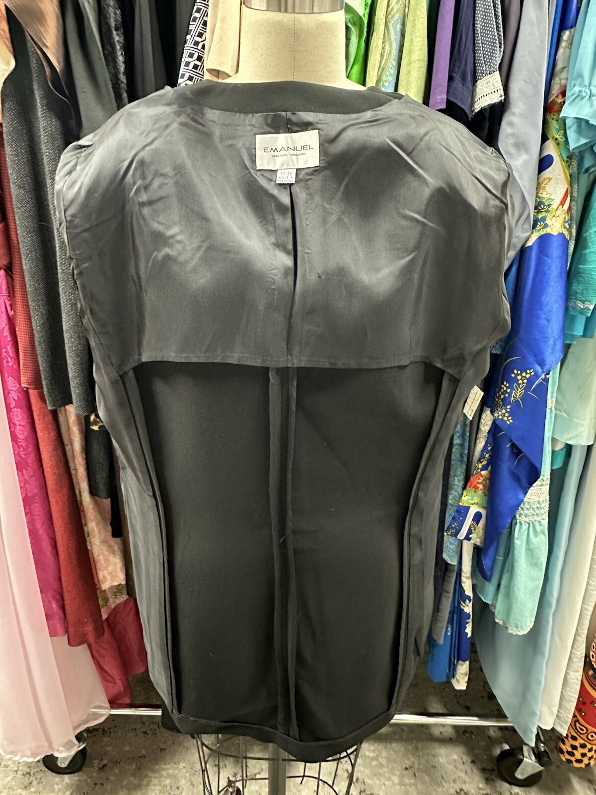 Designer Emanuel Ungaro Inky Black Blazer Jacket Womens Size Large 14/48