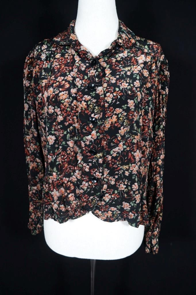 Vintage 1950&rsquo;s French Rayon Floral Blouse Size Large
