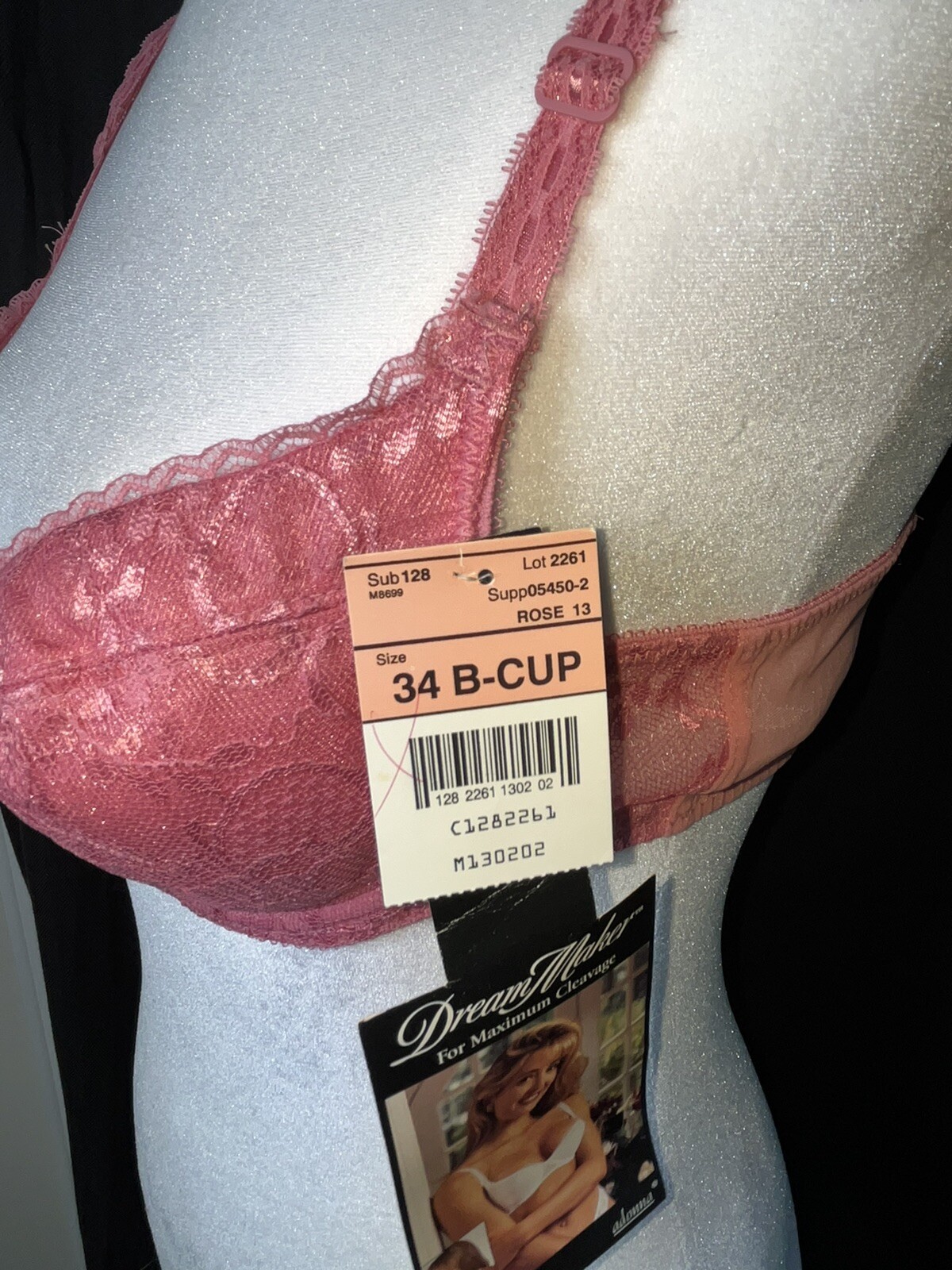 Vtg NOS Bra Push Up Padded Add Cup 80&rsquo;s ADONNA Dream Maker Mauve Pink 34b