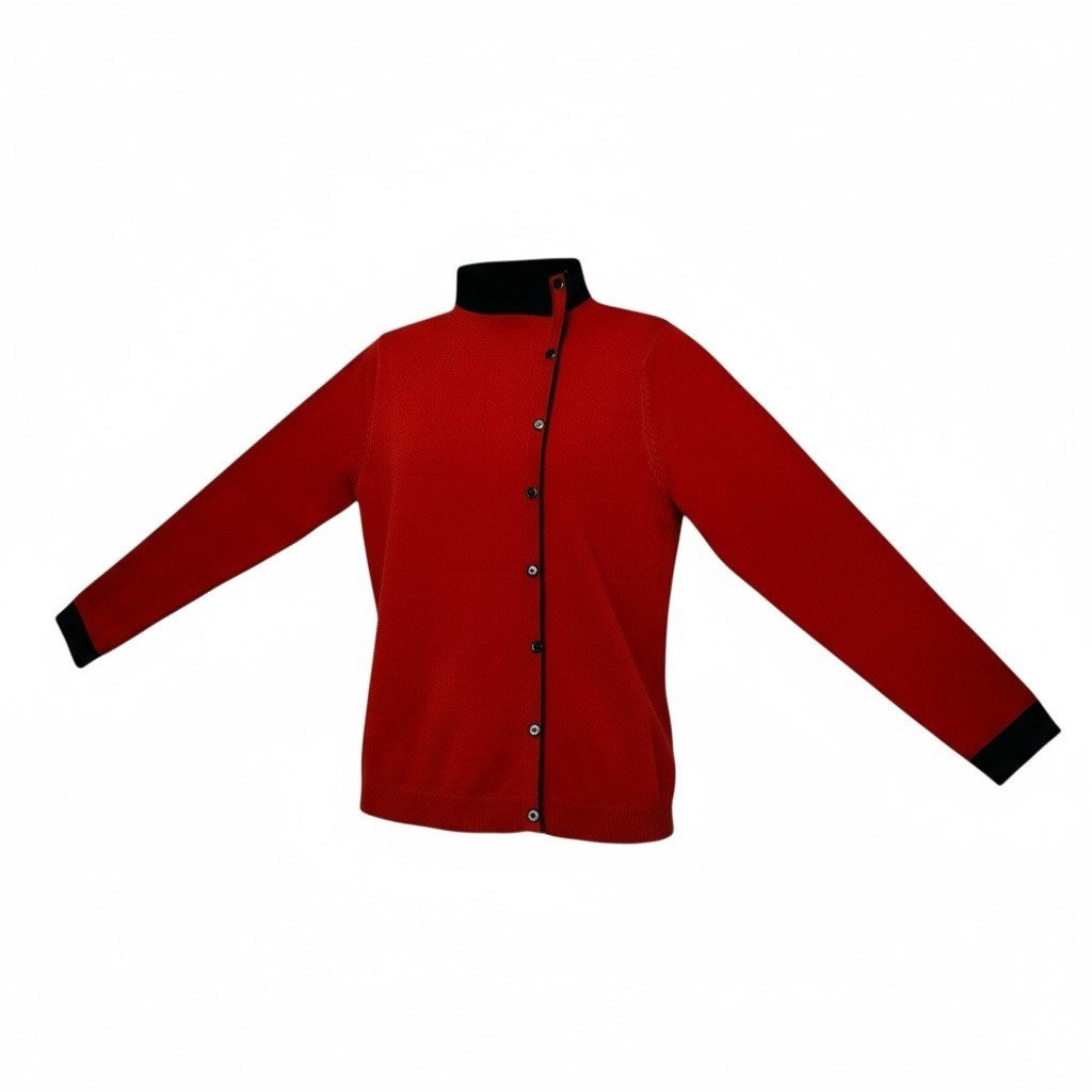 Vintage Asymmetrical Sweater Orange Black Avant-Garde Button Down Mod Knit Small