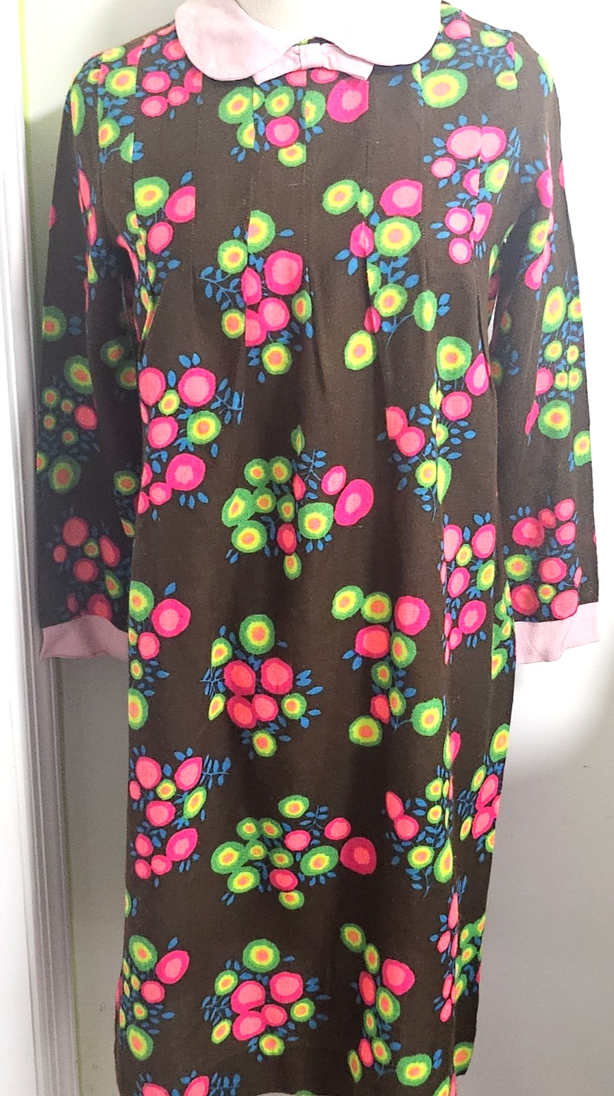 60s Mod Midi Dress Peter Pan Collar NEON POP ART 36&Prime; Med