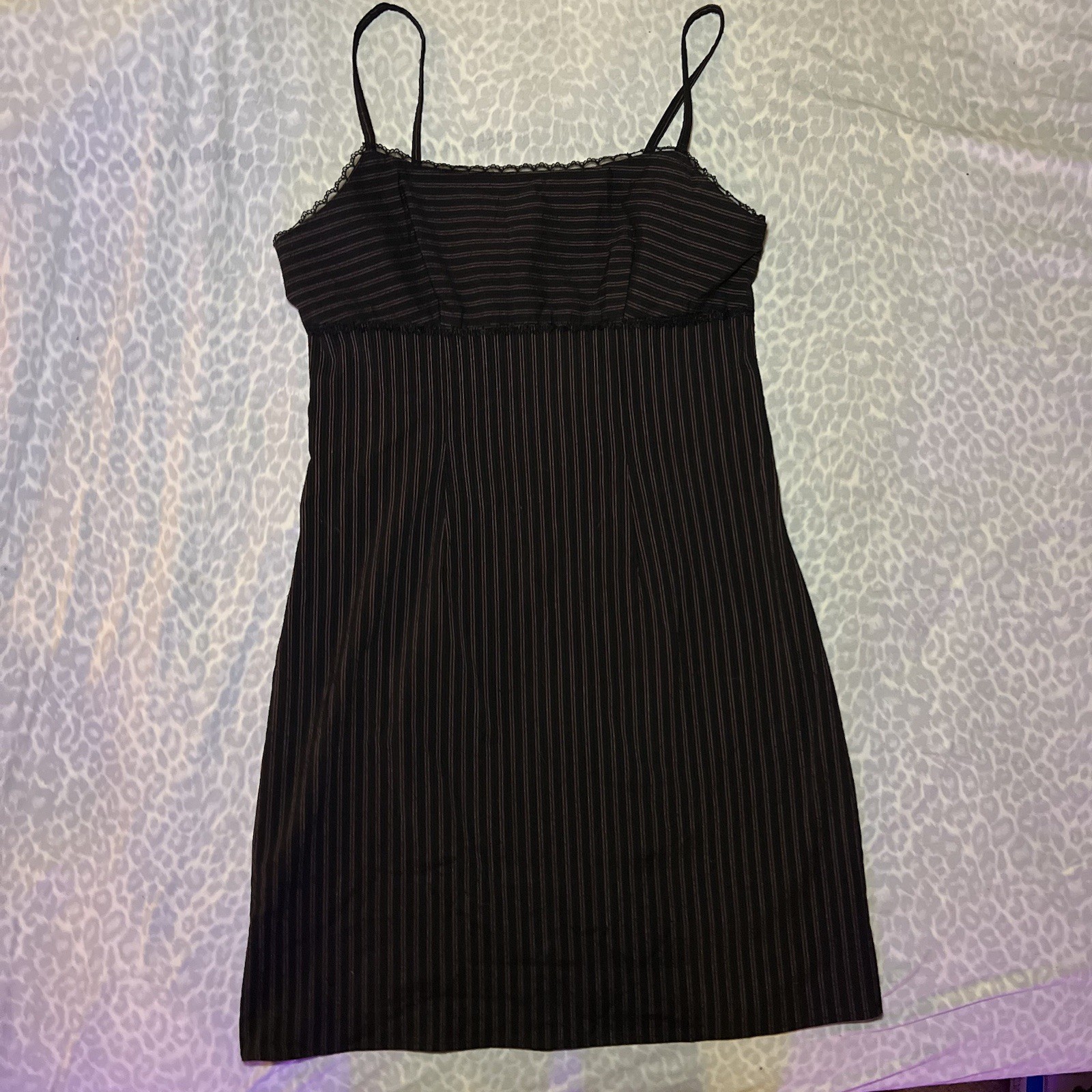 90s Vintage California Concepts Black Red White Pinstripe Milkmaid Dress 11