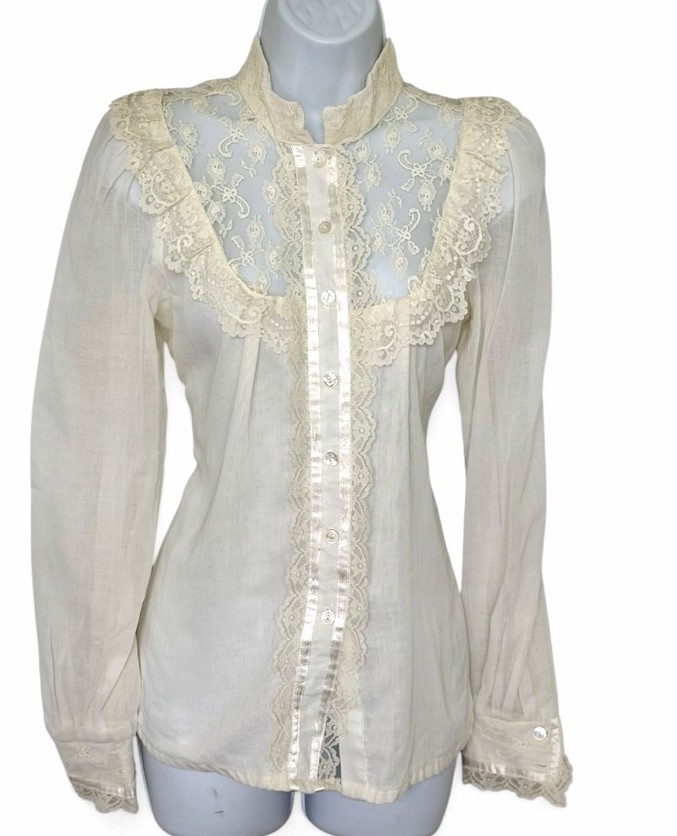 Vtg 70s Gunne Sax Ivory Lace Victorian Prairie Blouse S 36” Bust Cottagecore