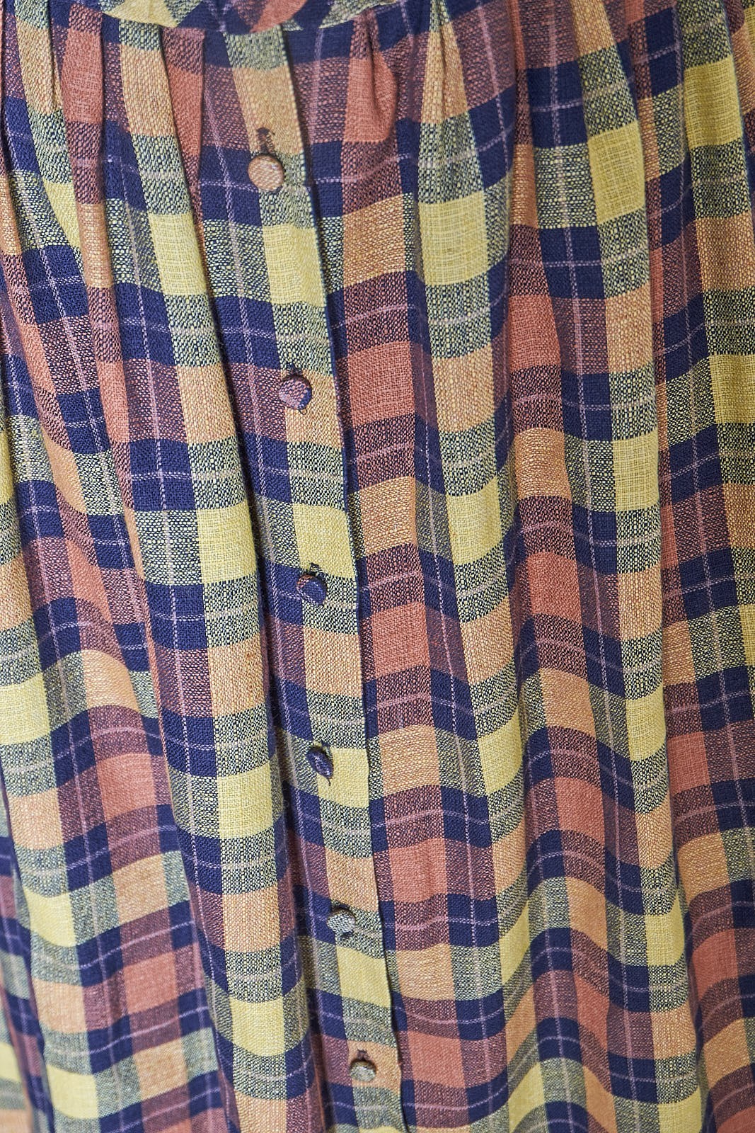 1980s Ruffle Waist Plaid Golden Button Up Skirt Long Retro