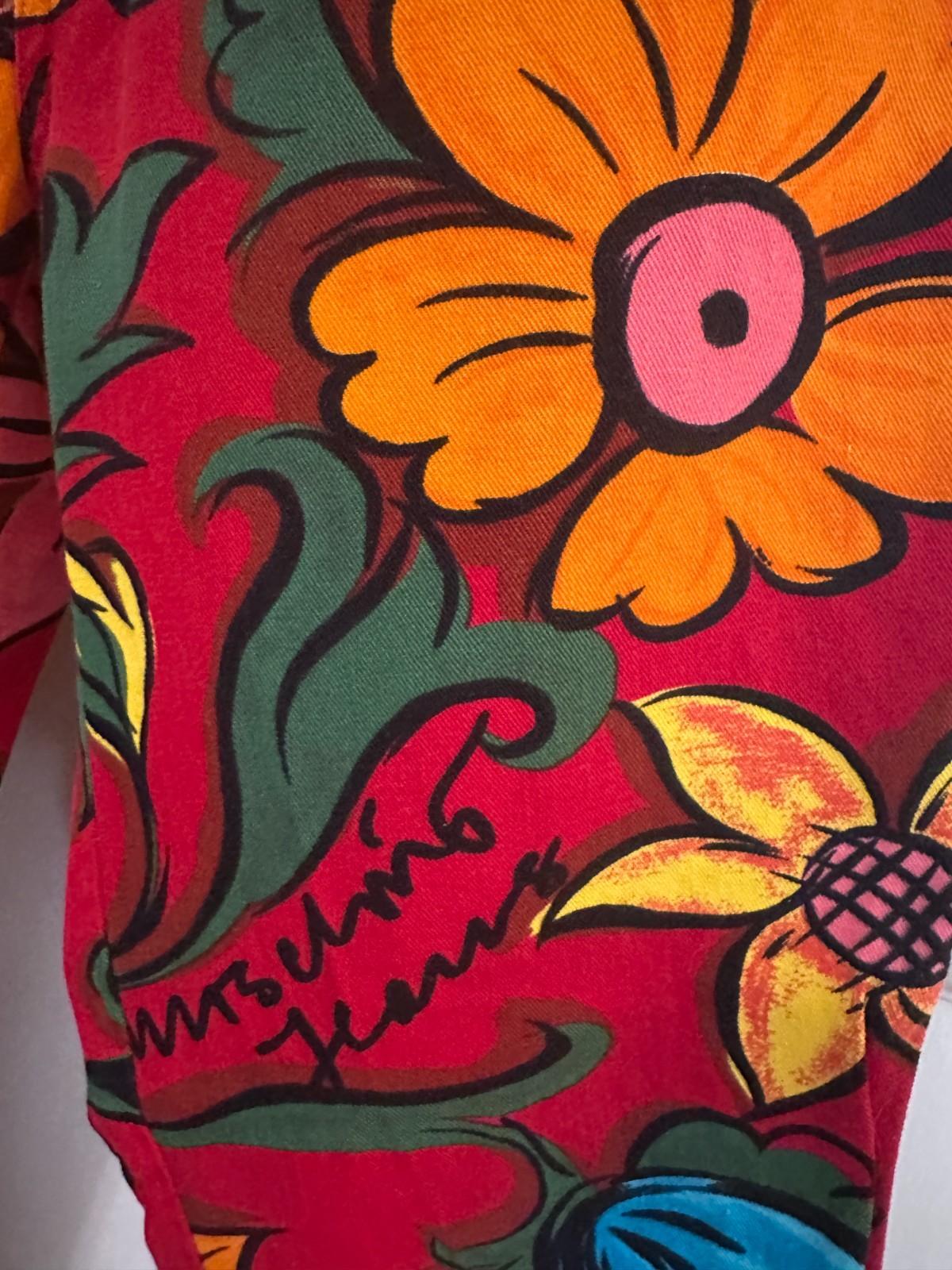 Moschino Jeans Floral Pants 90s Vintage Size 29 Red Print Rare Statement