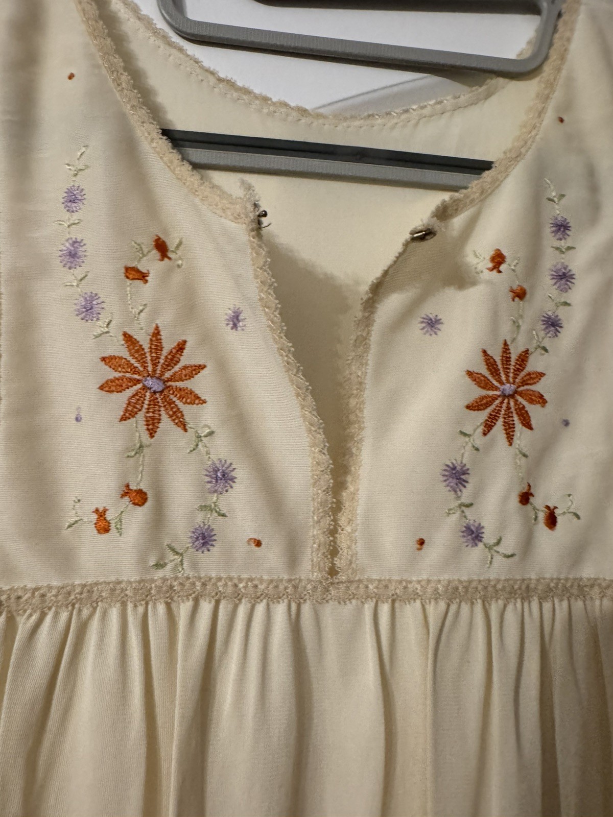 Vintage Sears 2pc Embroidered Bodice Long Nightgown & Robe Large 38/40