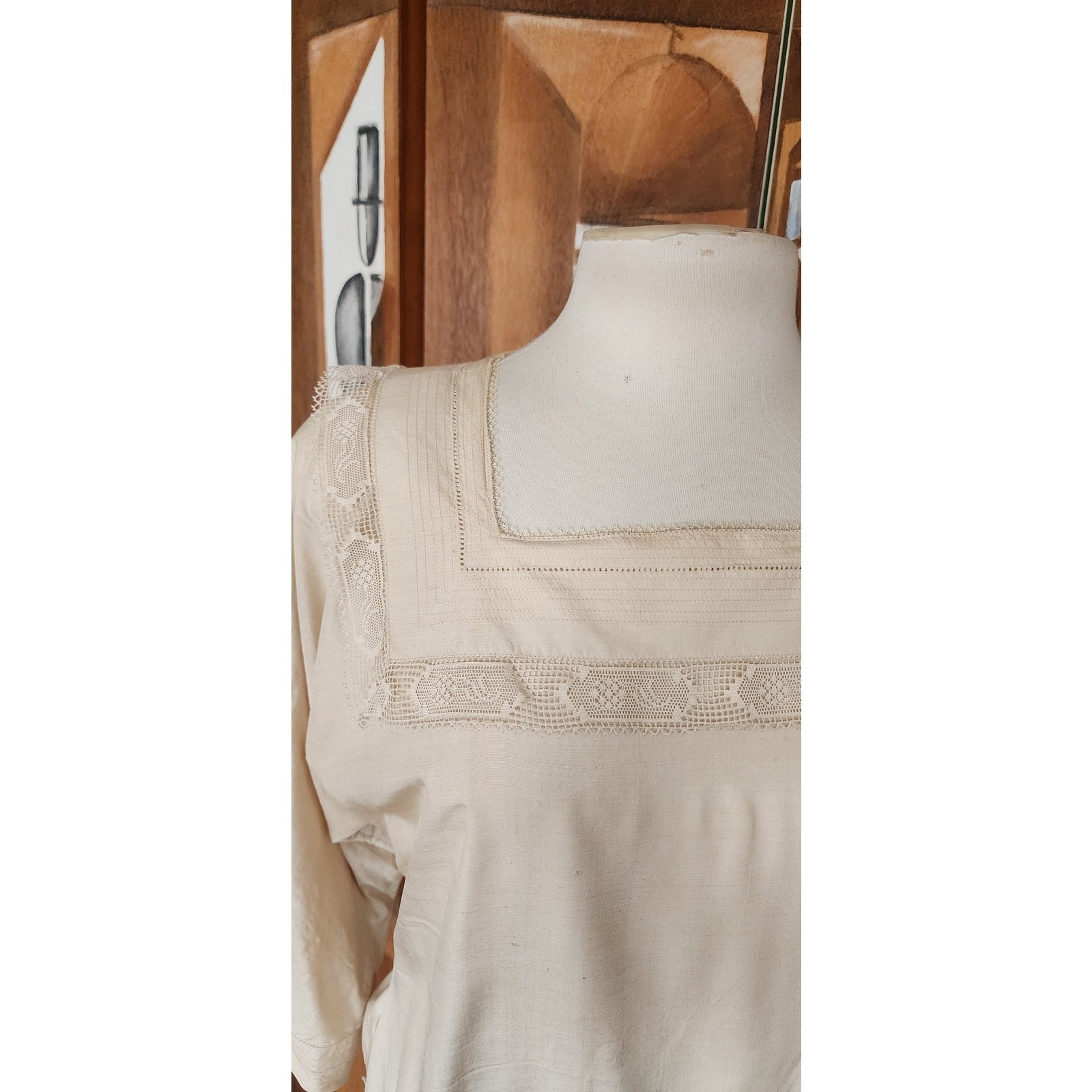 Vintage 80s Cream Silk Dress Lace Trim Edwardian Style Norma Walters