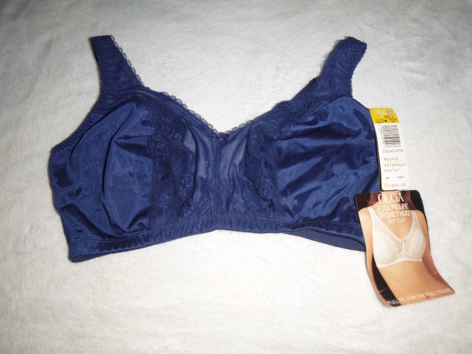 NOS Vtg Olga #33613 Full Figure Secret Hug Bra Navy Blue Sz 40DD