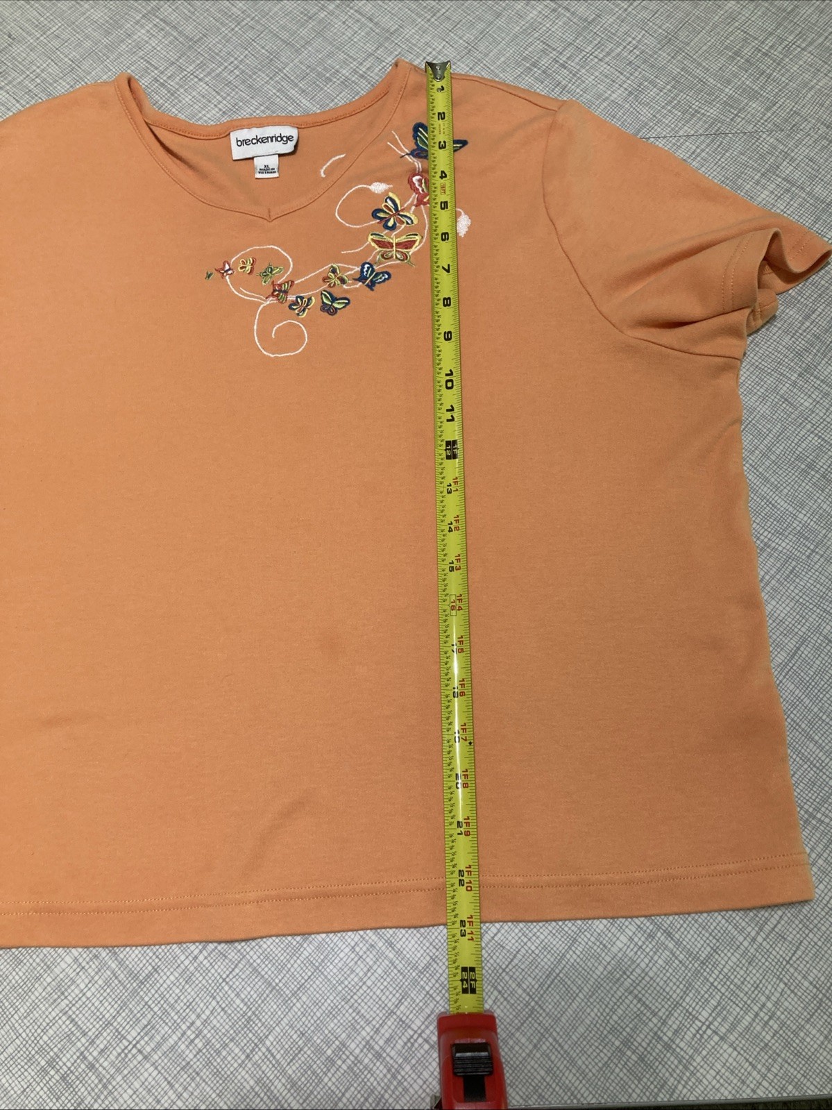 VTG 90s Y2K Breckenridge Grannycore Butterfly Embroidered Top XL Peach Orange