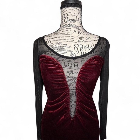 Vintage ASOS 2010&rsquo;s Flirty Goth Velvet Mesh Mini Dress size 6