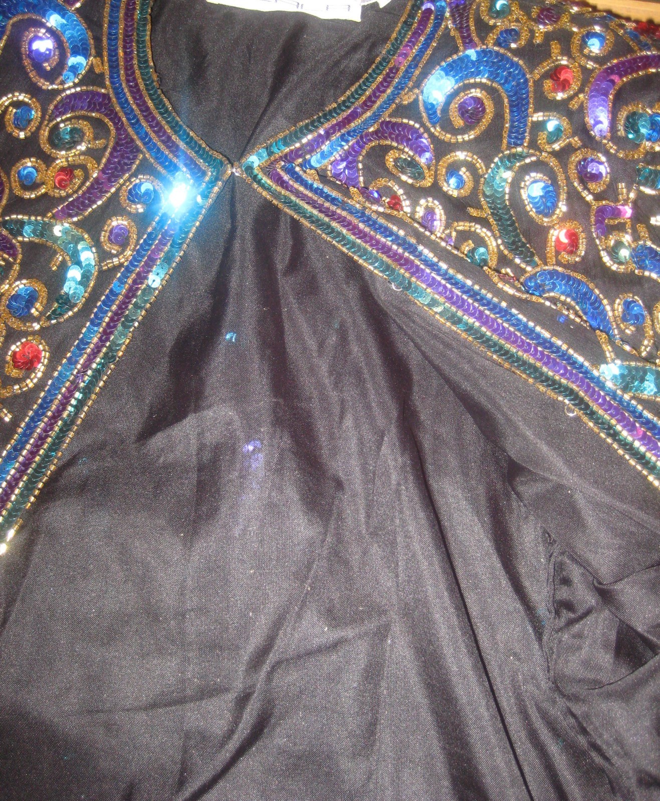Vintage Scala black silk sequins beads multicolor cropped evening jacket S