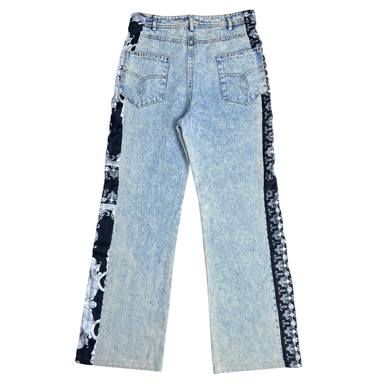 Y2K Custom Versace Vintage Inspired Denim Baroque Bandana Side Stripe Size Large
