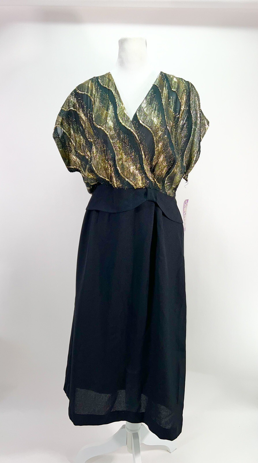 VTG NWT 1980s DISCO FLAPPER PARTY DRESS AVANT GARDE Gold Lamé FORMAL NEW WAVE