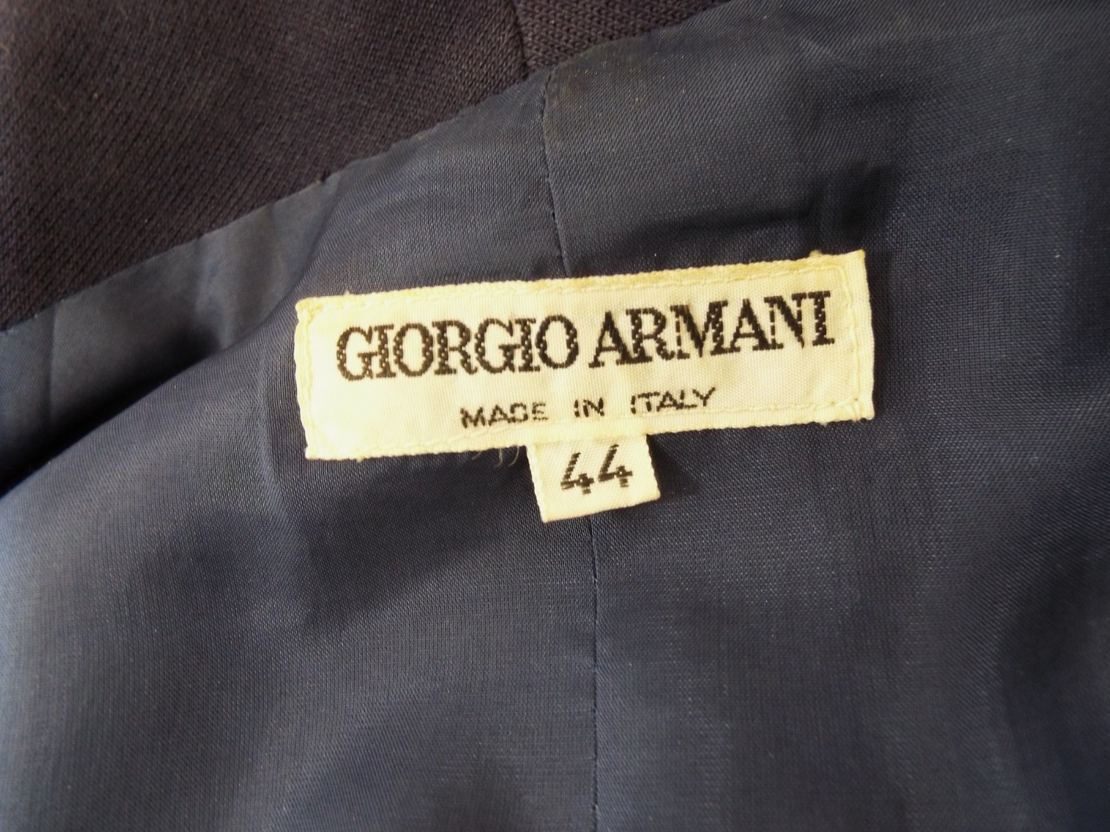 Vintage Giorgio Armani Navy Blue Wool Skirt Suit Double Breasted Blazer 44 Italy