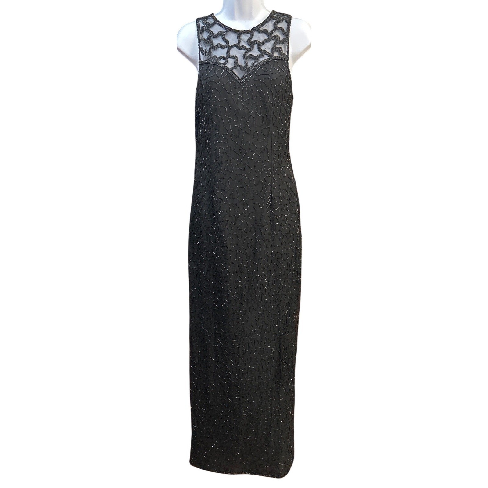 Vintage 90s Brilliante by J.A. Beaded Silk Gown Old Hollywood Glamour Formal