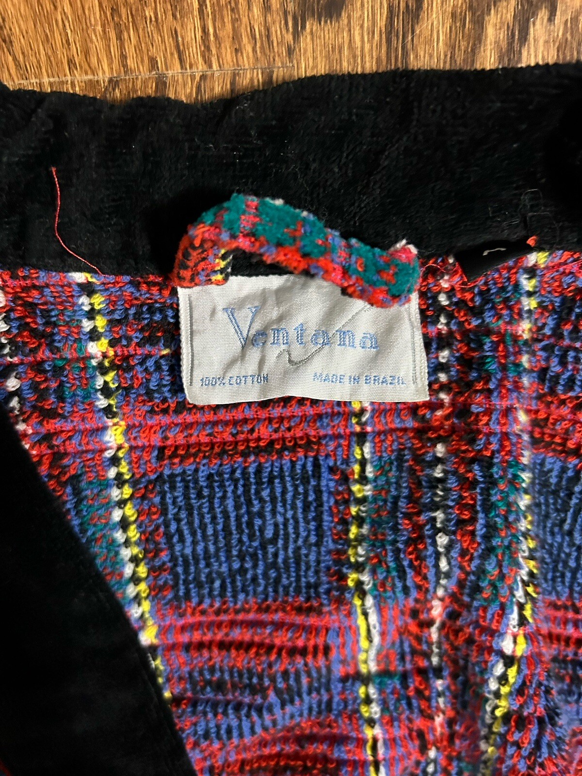 Vintage Red Chenille Plaid Cotton Bathrobe Made Brazil Women’s Small Medium