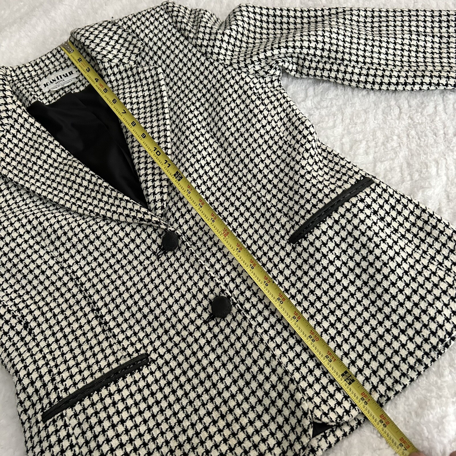 Houndstooth Black & White Blazer Jacket Vintage Joan Leslie 14 Petite