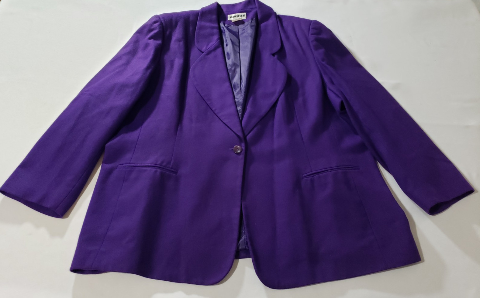 Vintage 90&rsquo;s Joan Leslie Purple One Button Blazer Jacket Wool 24W Lined *FLAW