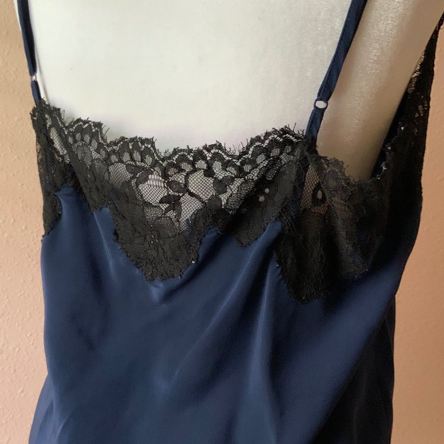 Navy Blue and Black Lace Gold Hawk Silk Cami Large