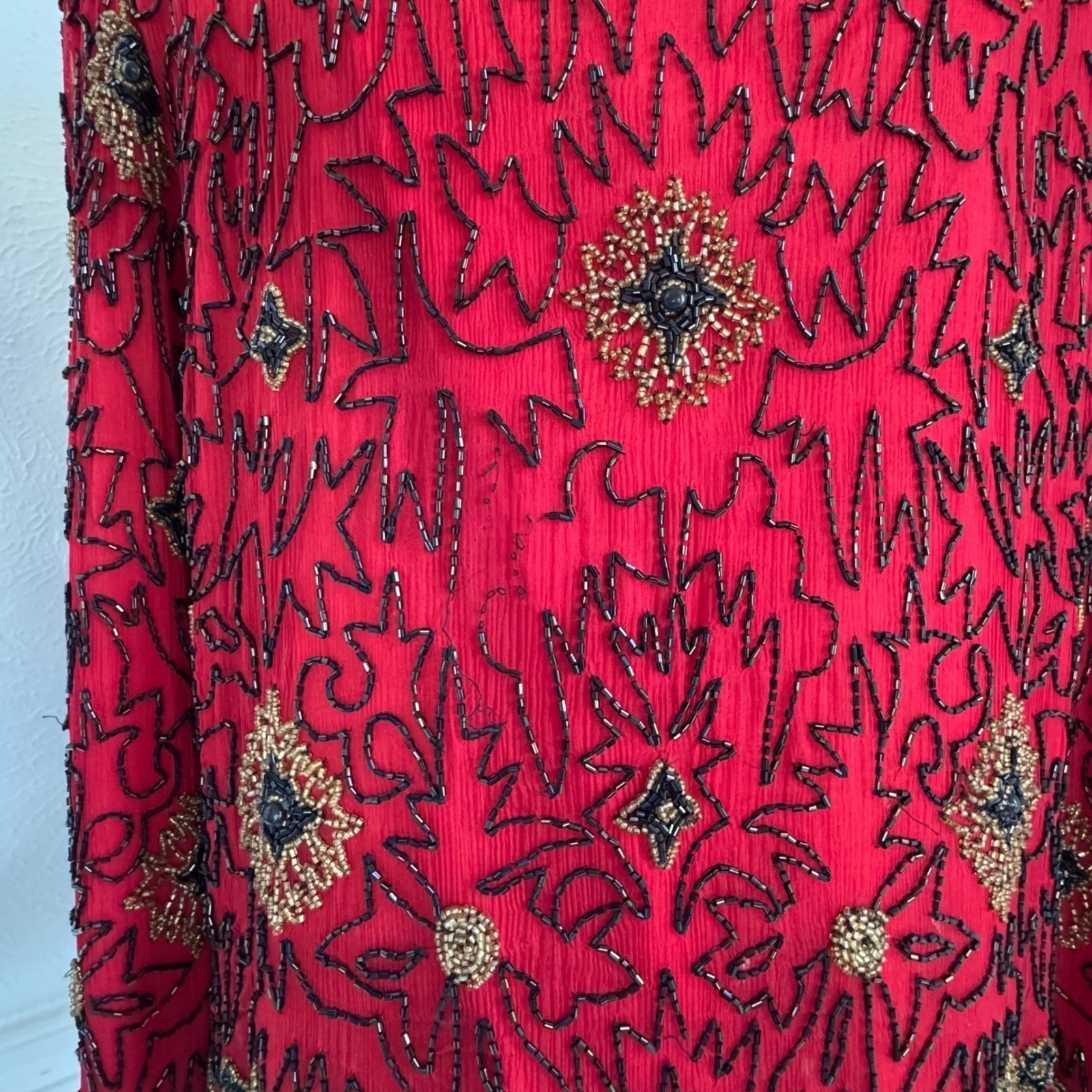 Papell Boutique Vintage Red Silk Beaded Sequin Jacket XL Eclectic Grandmacore
