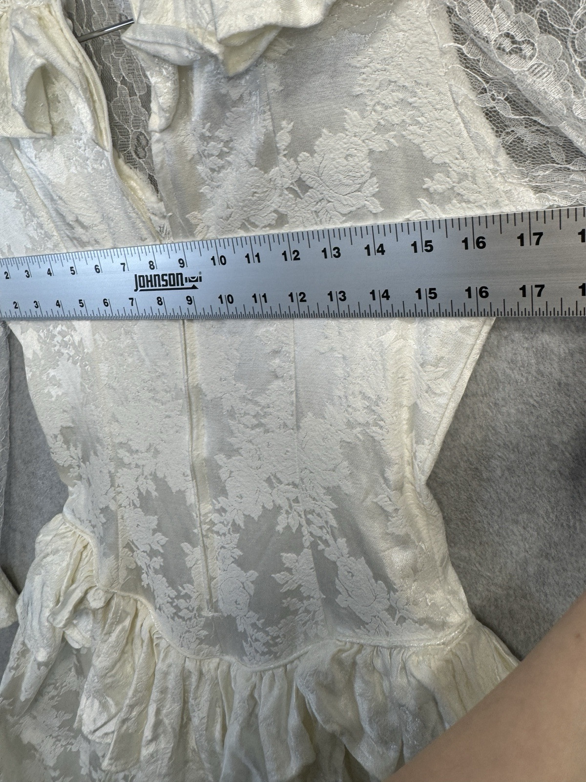 VTG 80s Roper Rustic Ivory Lace Jacquard Prairie Victorian Dress Womens 5/6 USA