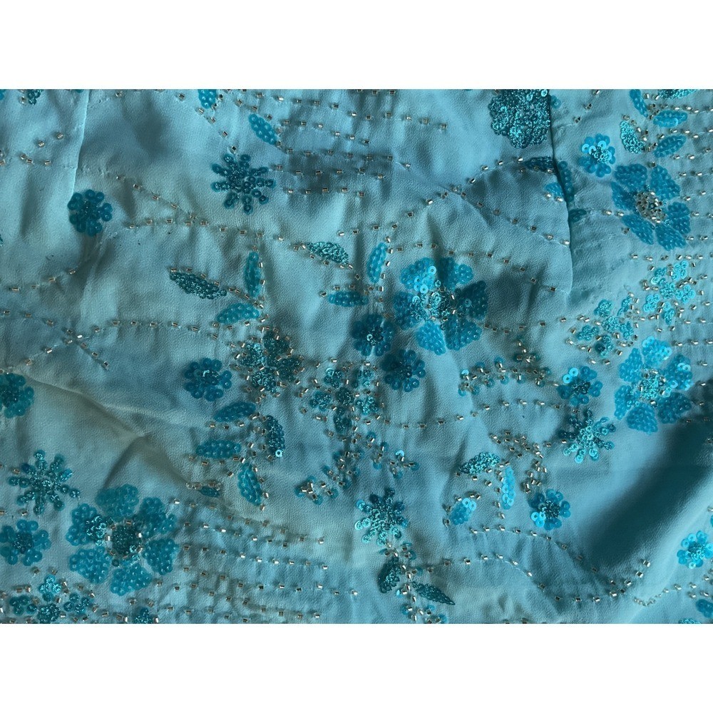 Vintage Light Blue Floral Beaded Sequin Mini Skirt High Rise Side Zip Lined