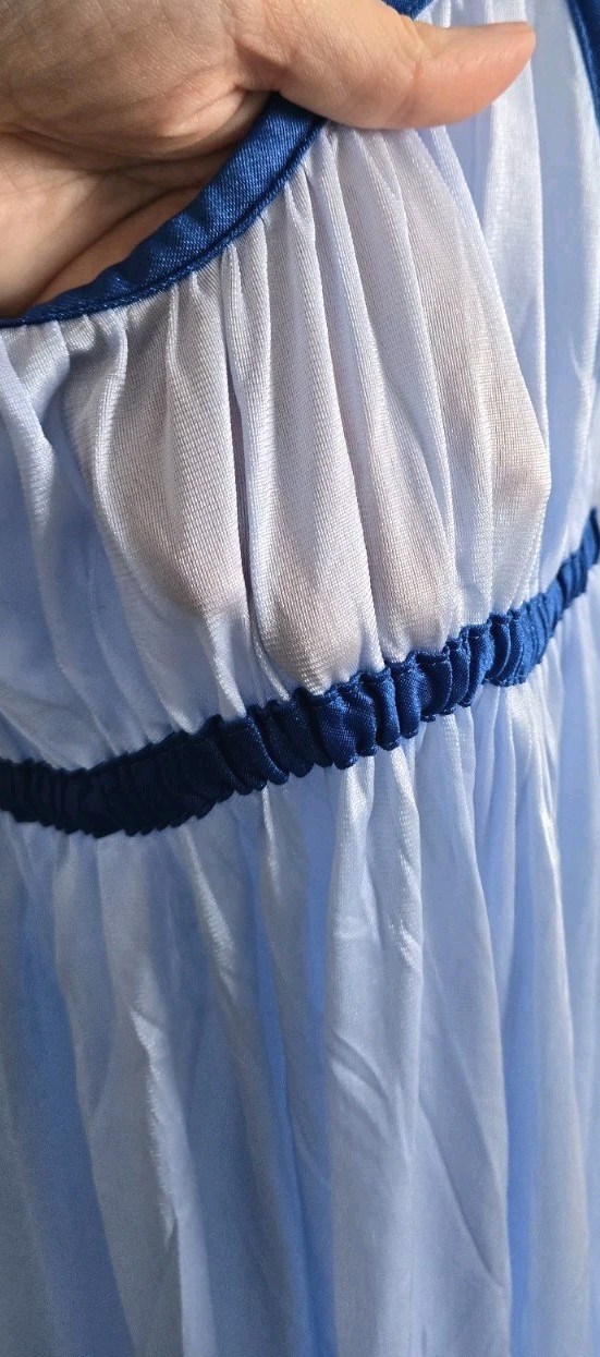 Vintage Sears JR Bazaar Blue Nylon Nightgown Empire Baby Doll Slip Dress Fit S/M