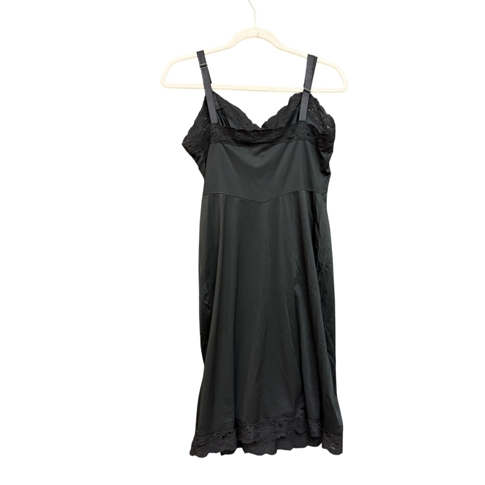 Vintage Rogers Women&rsquo;s Slip Dress Nightgown Black Satin Lace Trim 50s Lingerie