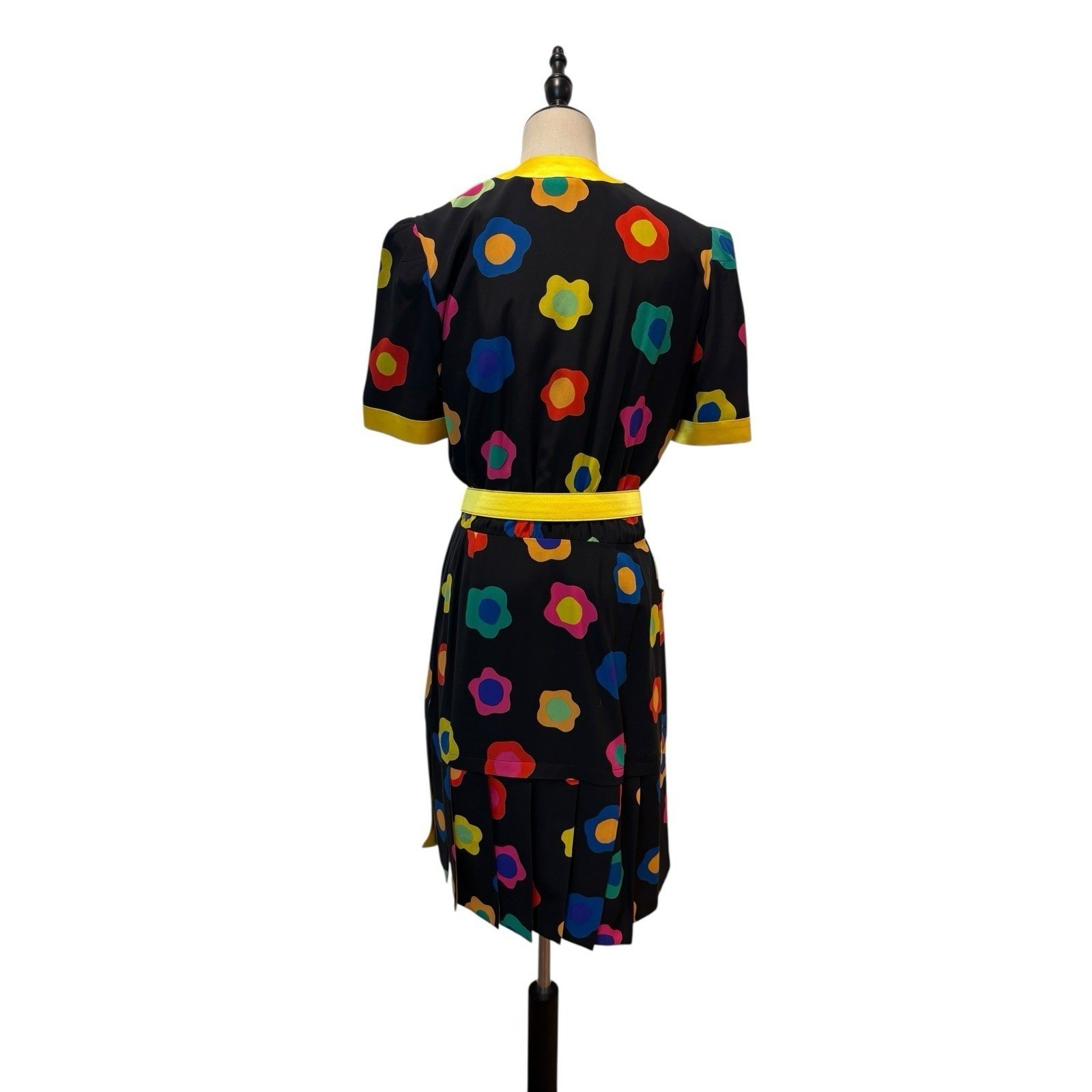 VTG Escada Margaretha Ley Silk Novelty Print Dress Jewel Belt Sz 40 Pop Art Mod