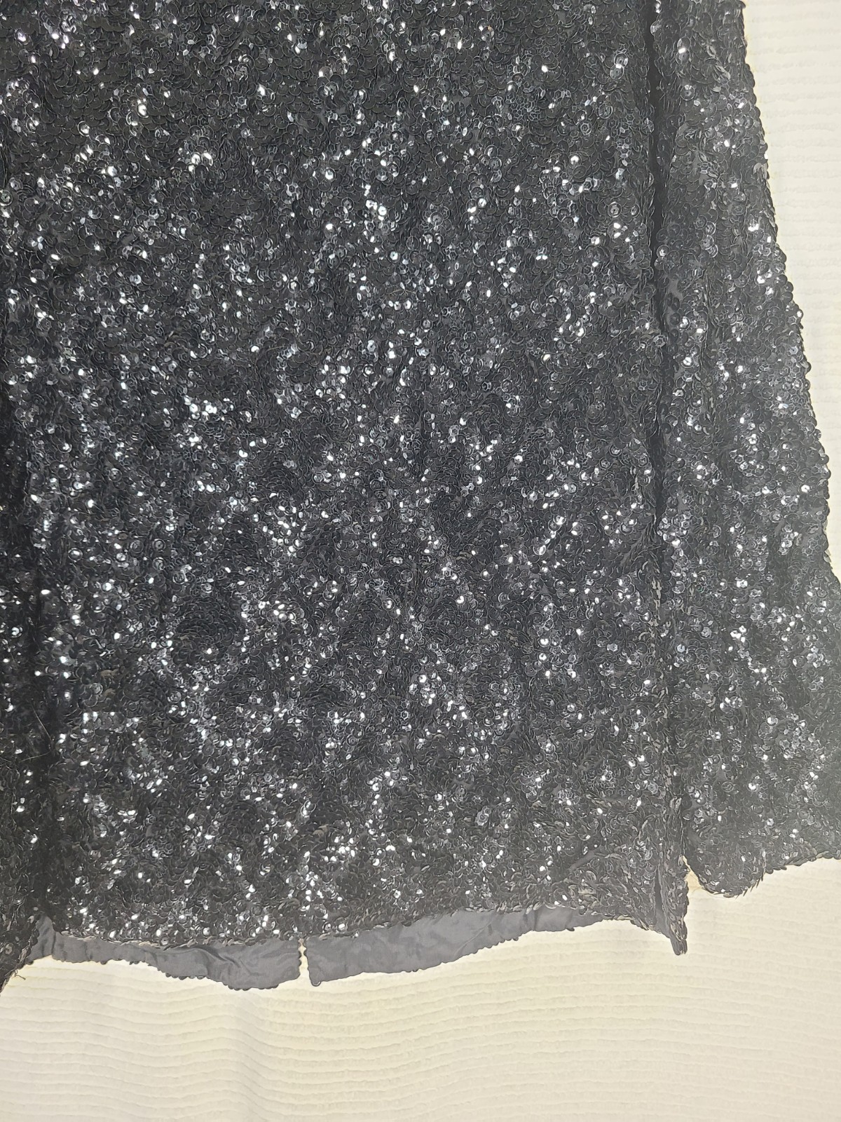Vintage 1980s Black Sequin Jacket 46&Prime;b XL Minimal Squares Formal Evening Retro