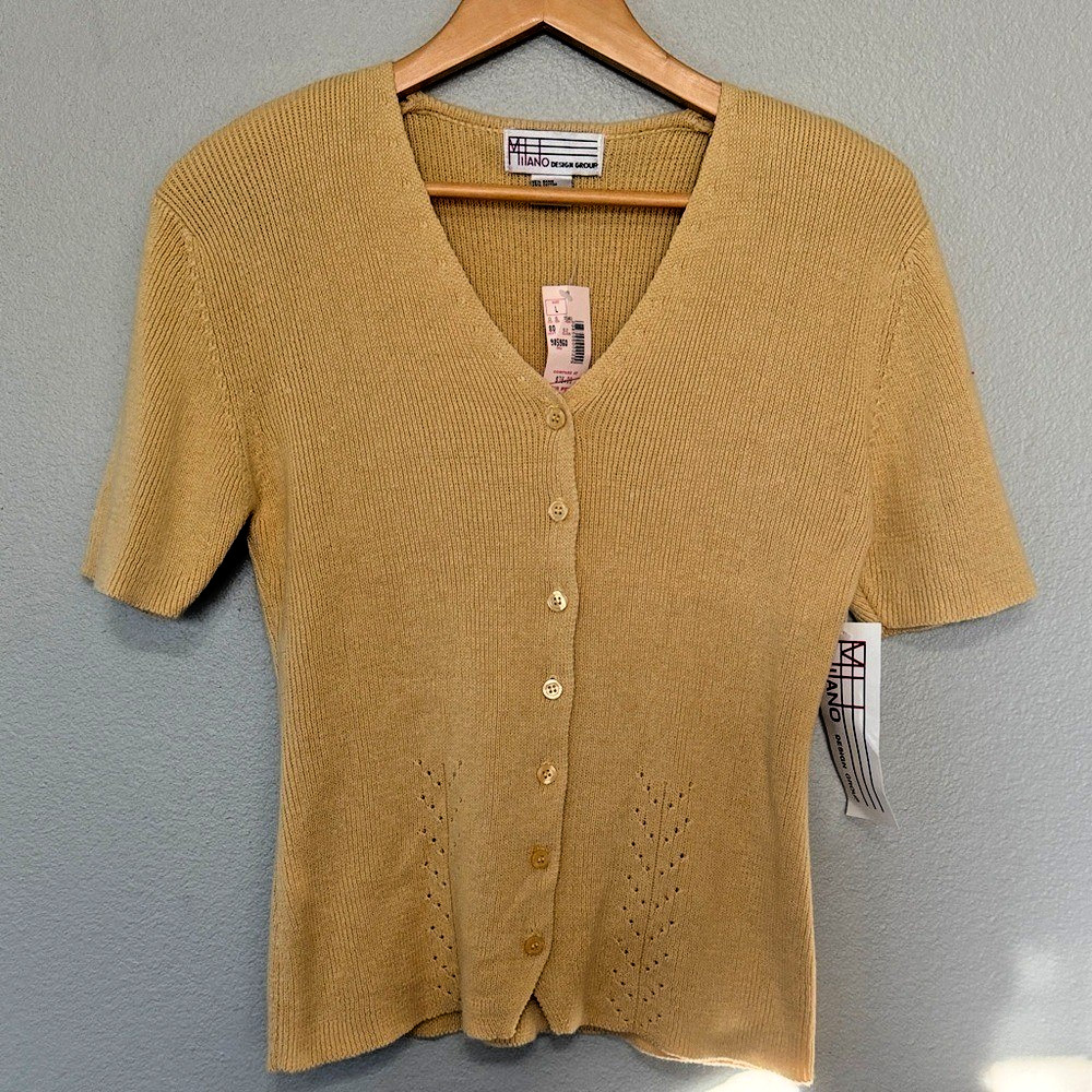 VTG Milano Short Sleeve Button Up Cardigan Women&rsquo;s Large Old Stock Granny Core