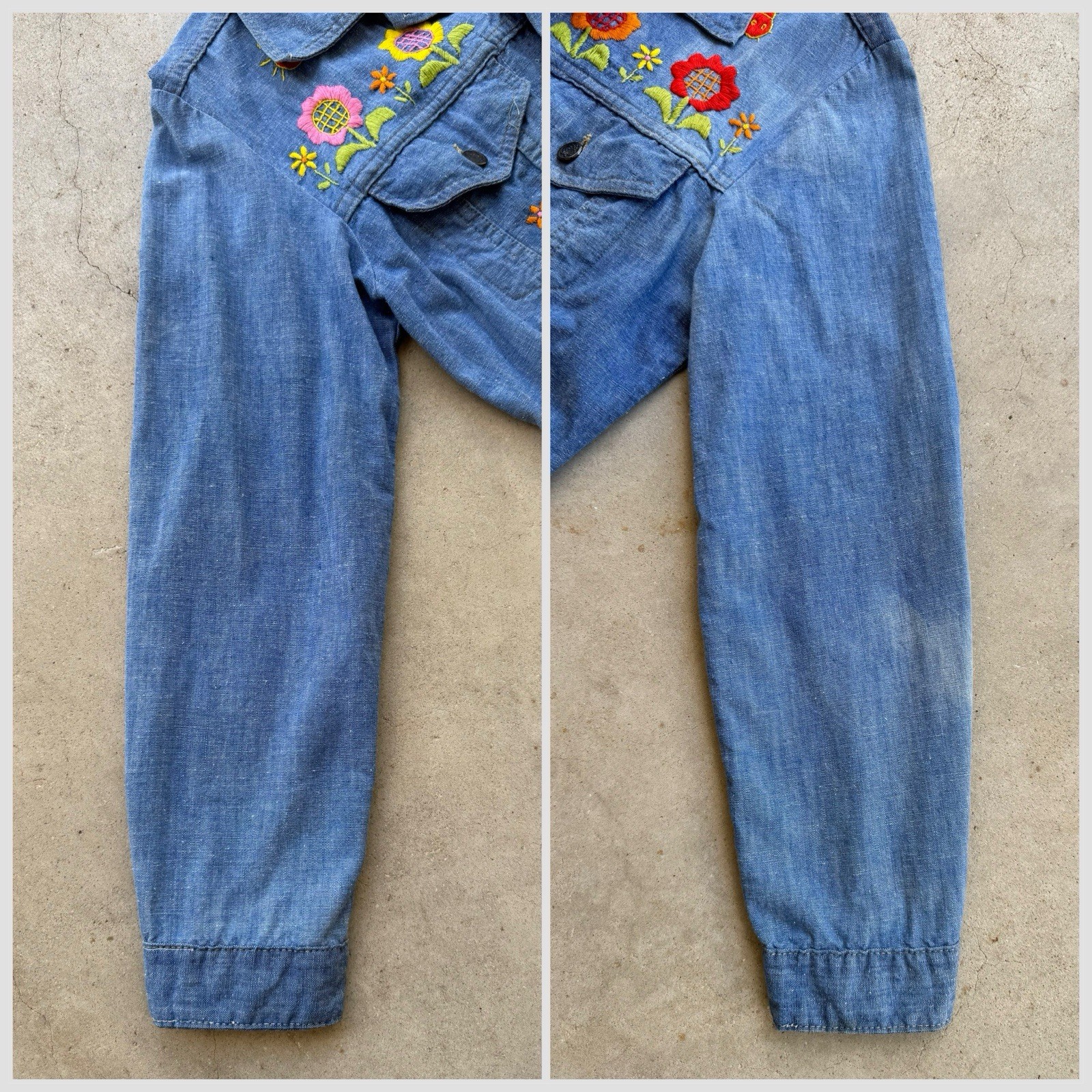 1970s Embroidered Chambray Jacket Floral Western Trucker Cotton Mexico S/M VTG