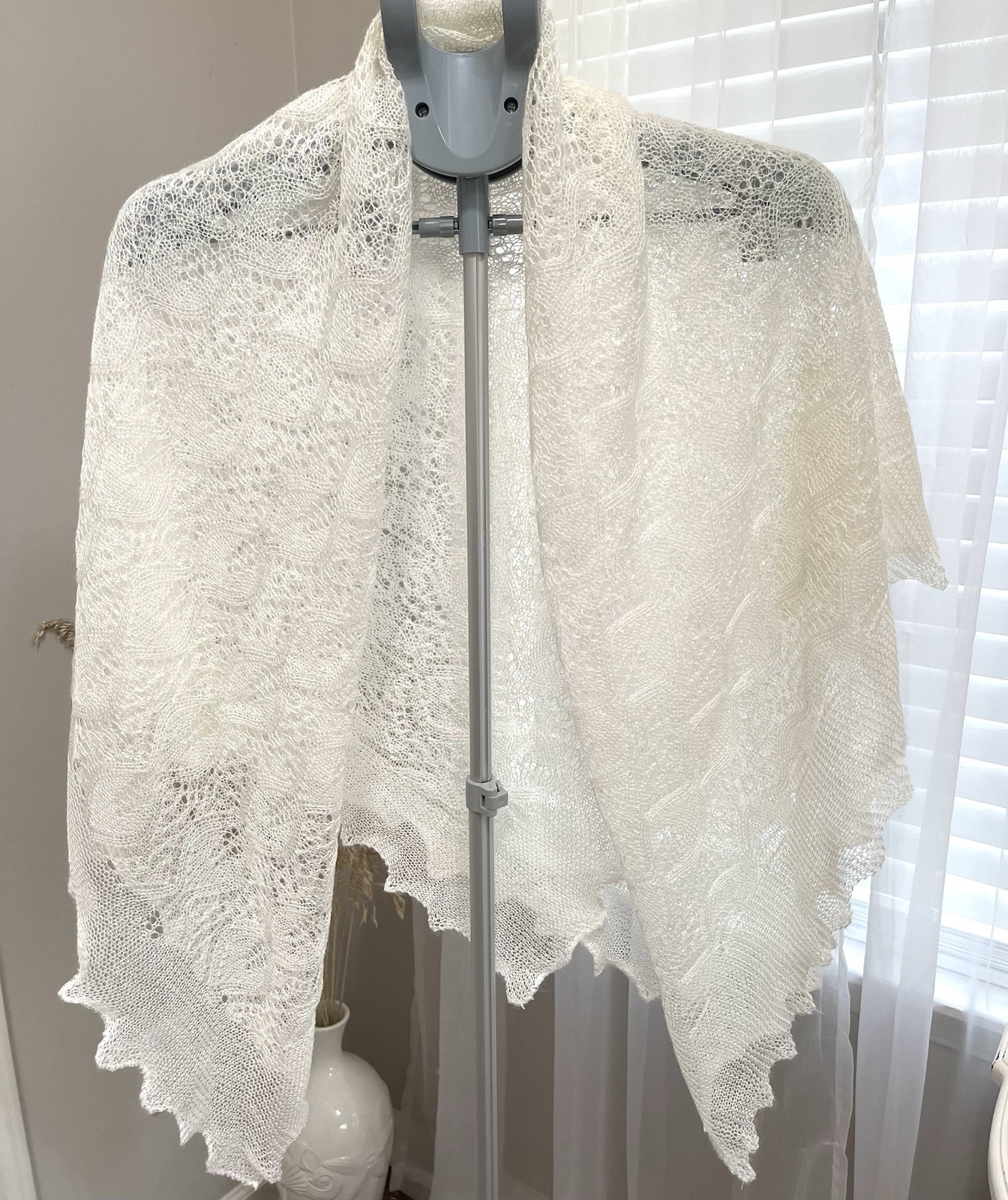 Vintage ECHO crochet shawl thin soft yarn open weave lightweight style 48”X48”