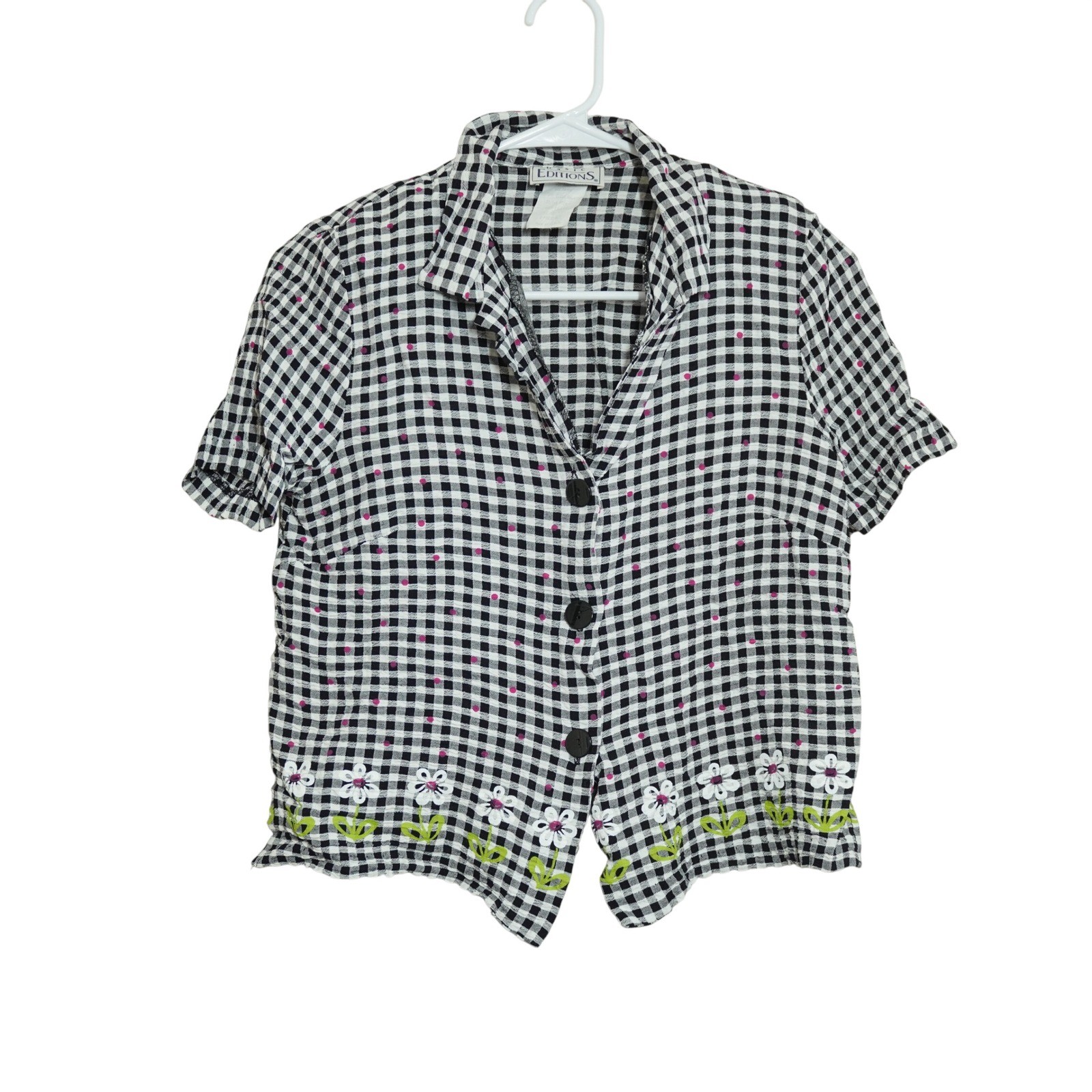 Basic Editions Vintage 90s Gingham Daisy Printed Button Up Top Cottagecore