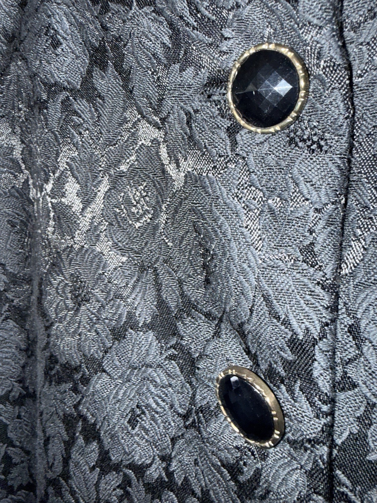 Vintage Black Jacquard Cropped Evening Jacket Floral Brocade Minimalist 90s Sz S
