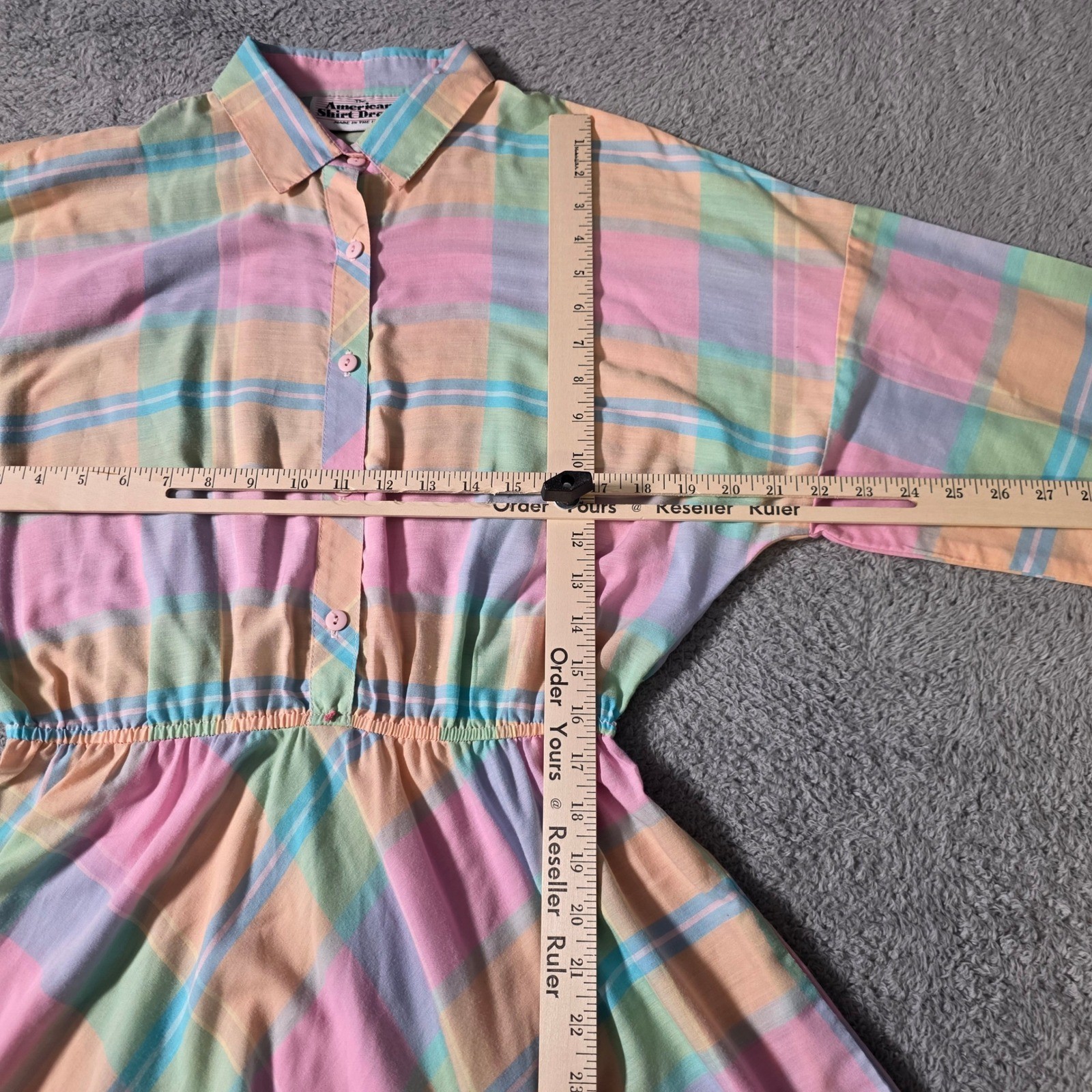 The American Shirt Dress Womens M Pastel Plaid Button Front Elastic Waist Pocket