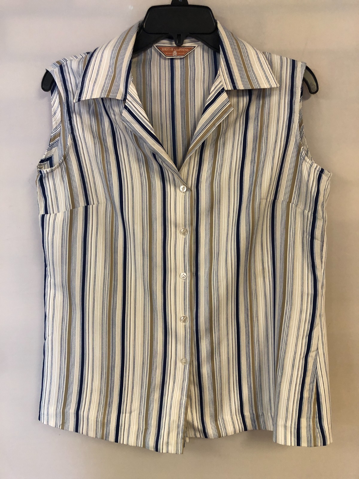 Vintage Koret of California Silky Soft Size 40 Chest Striped Sleevess Top W/Tie