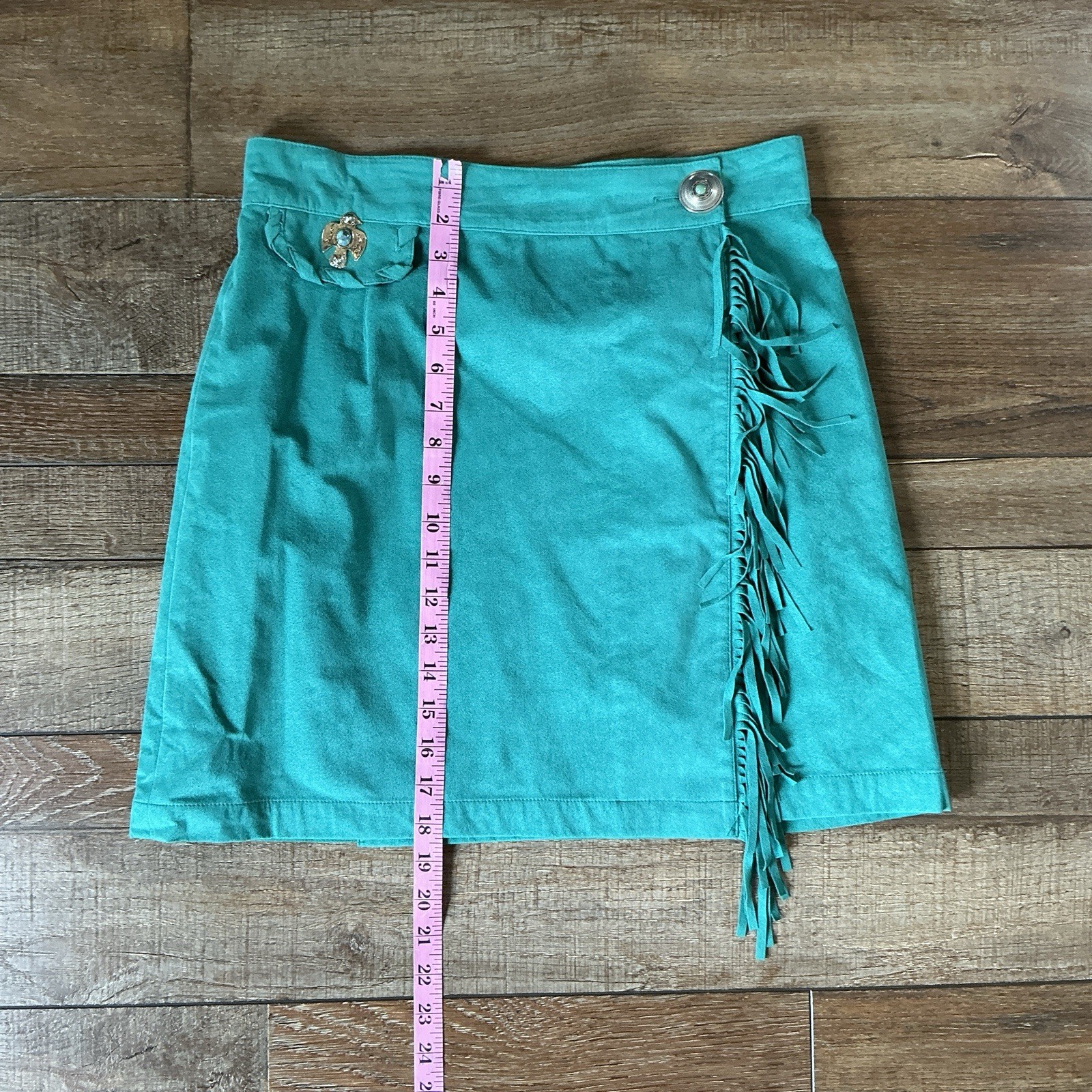 VINTAGE Dorothy Schoelen Platinum Fringe Wrap Skirt Women&rsquo;s Sz 12 Teal USA #54D8
