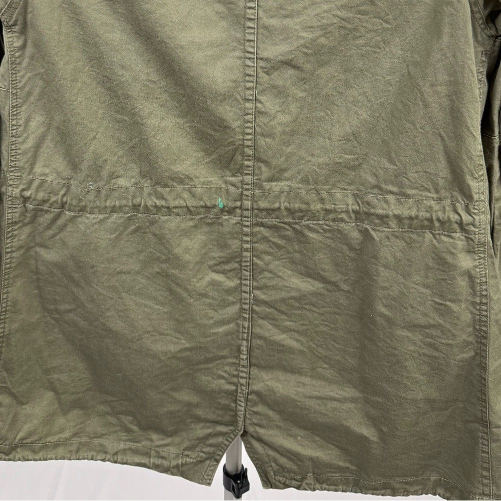 Vintage Olive Utility Jacket Hooded Military Style Anorak Drawstring Waist