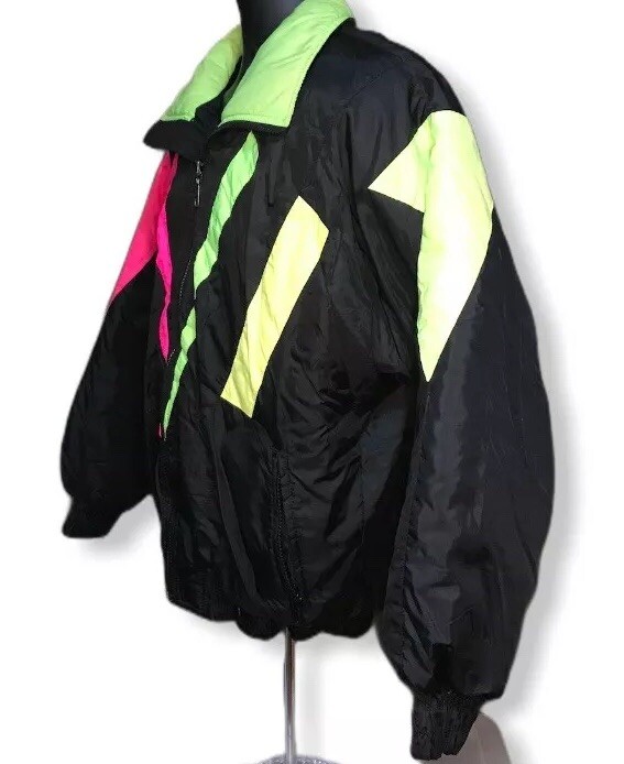 Vintage 1980’s Color Block Skii Jacket Green Mountain Women’s L Neon Runs Small