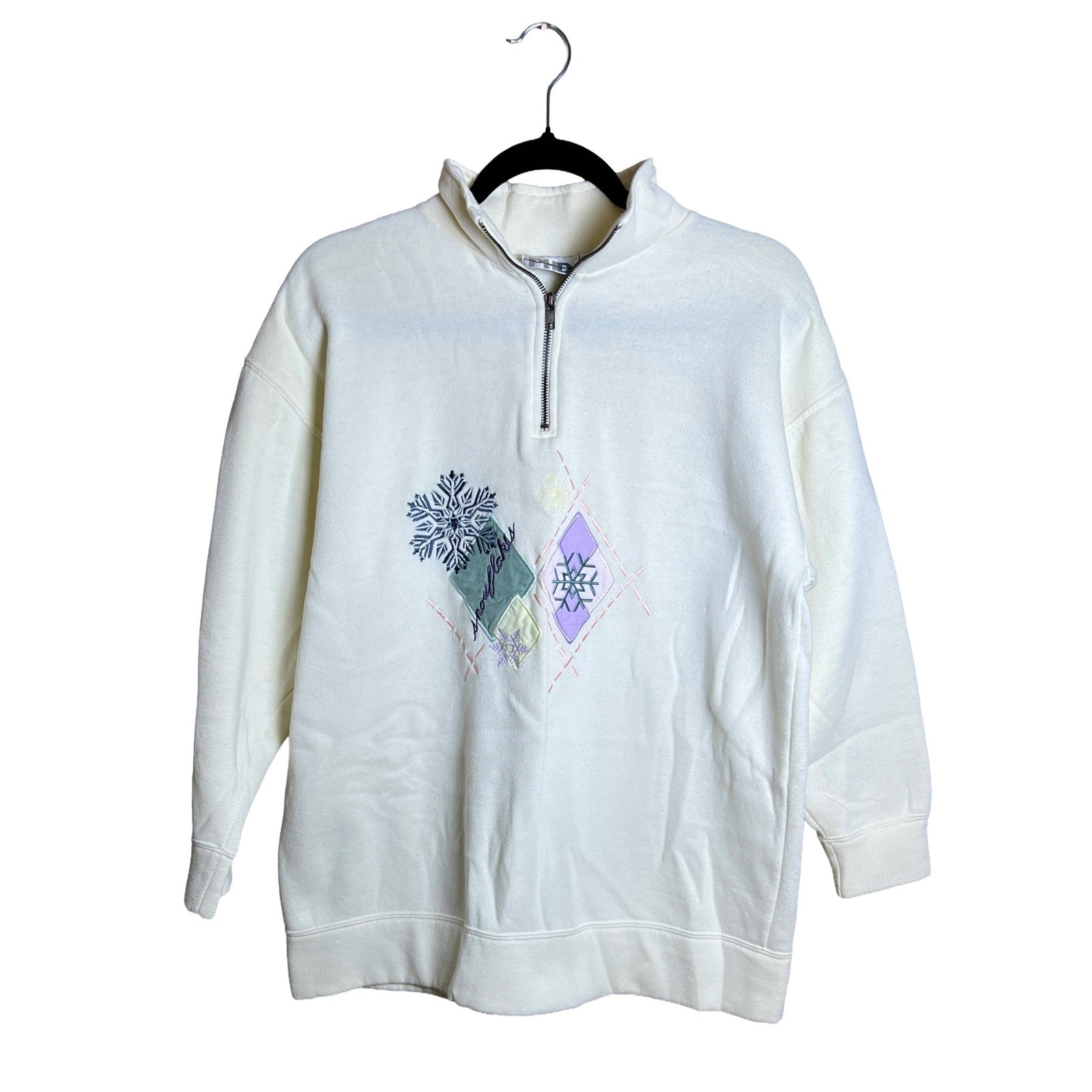 80s Paul Harris Design Snowflake Quarter Zip Sweatshirt Women&rsquo;s Size S Cozy