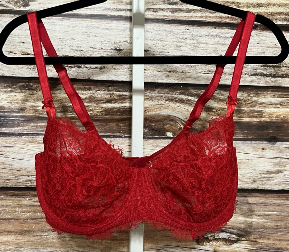 Victoria&rsquo;s Secret 38DD Deep Red Lace Pushup Underwire Bra Unpadded Lingerie